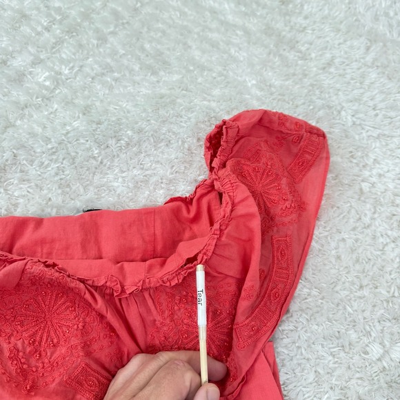 Lauren Ralph Lauren Off-Shoulder Dress Women's 12 Embroidered Ruffle Coral Boho - Picture 14 of 16